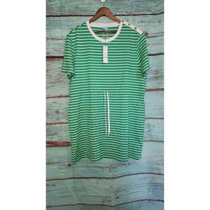 Draper James Nautical Stripe Tie Waist T-Shirt Dress Green Size 2XL Cotton Plus